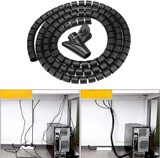 Flexible Spiral Cable Management Sleeve (2 Meter Length, Black) Cord management cover
