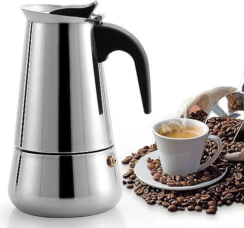 Mckaka Stovetop Espresso Maker, Small Italian Moka Pot, Cafe Maker for Coffee, Cappuccino and Latte, Stainless Steel, 200 ml / 7 oz/ 4 Cups (espresso cup= 50 ml)