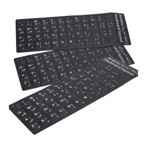 Ultimate Universal Arabic English Bilingual Keyboard Stickers Replacement Decals Letter Labels Matte Black Background with White Lettering for Laptop, Desktop, PC, Mac Computer Key Repair (3)