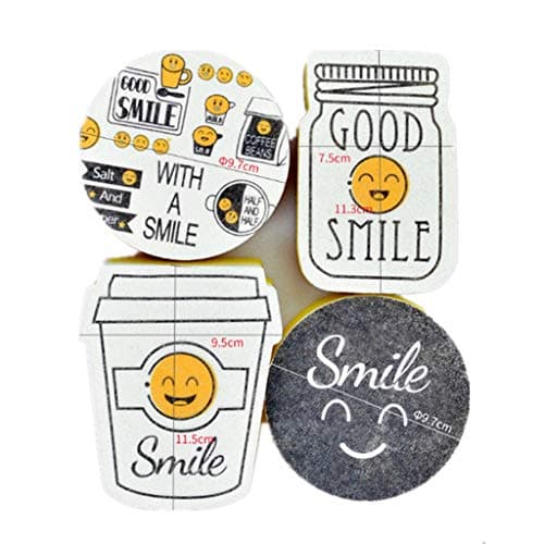 Kitchen Scrub Sponges Non-Scratch Multi-Use Heavy Duty Scrub Sponge for Dishes, Pots and Pans,Three-Layer Smile Face Shape Cleaning Sponge(4pack) (Print Smile face) Utility sponge