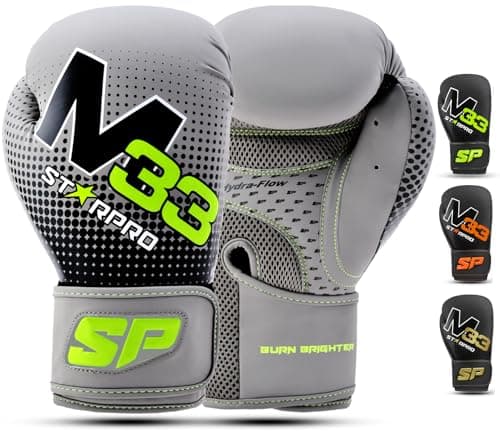 Starpro M33 Black Gloves - 8oz 10oz 12oz 14oz 16oz - Boxing Gloves for Training Sparring - Men and Women - One Piece Padding - Wrist Protection - Breathable