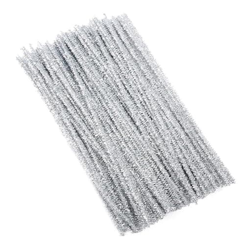 Pipe Cleaners, 100 Pieces Glitter Silver Chenille Stems Craft, 12 inch Long Fluffy Pipe Cleaners for Creative DIY Art Craft Projects, Home Decoration Supplies (6 mm x 30 cm, Glitter Silver)