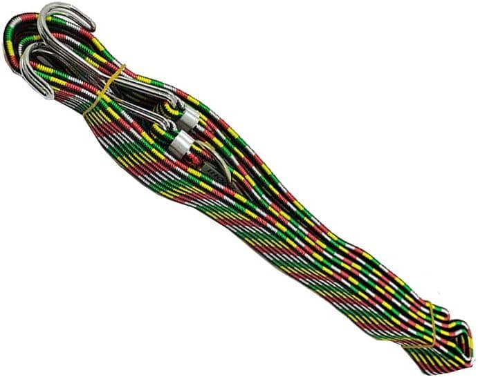 KaberTrade Rubber Rope with Metal Hooks, Strong Elastic Luggage Tie Down for Cars, Motorcycles, Camping (4 Color Bearing Elastic, 1 Piece, 2 Meters, Code:7472)