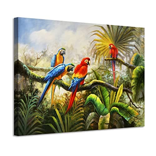 Woxfcart Bathroom Wall Art Parrot Painting - Tropical Macaw Colorful Pictures on Canvas Artwork for Teens Kids Children Room Walls Decor 12x15