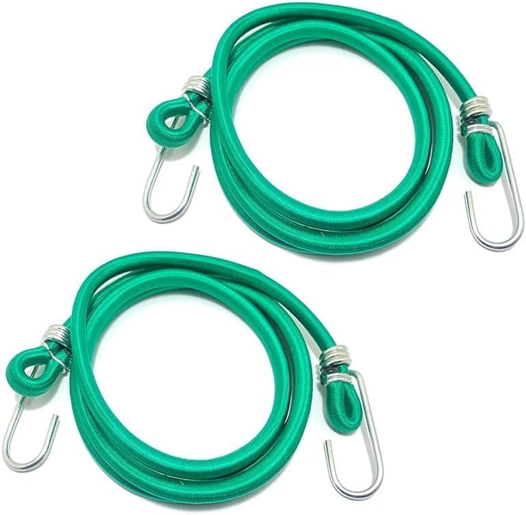 KaberMisr 2020 Elastic Rope Fastener with Metal Hooks, Strong Elastic Luggage Tie Rope for Cars, Motorcycles, Camping (Green, 2 Pieces, 2 Meters, Code:3989)