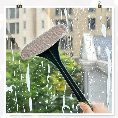 2 in 1 Multifunctional Mesh Cleaning Brush and Squeegee with Extended Handle, Double Sided Mesh Window Cleaning Brush (Pack of 1),Navy in Yellow