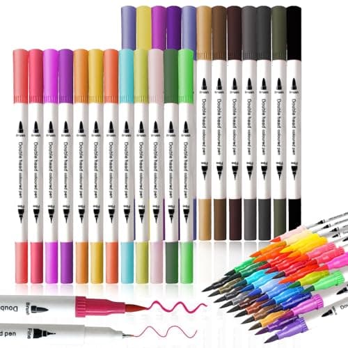 ArtBeek Art Brush Markers Pens for Adult Coloring Books, School Supplies for Teens, 24 Colors Numbered Dual Tip (Brush and Fine Point) Drawing Markers for Note Taking Planner Journal Calligraphy Marking pen