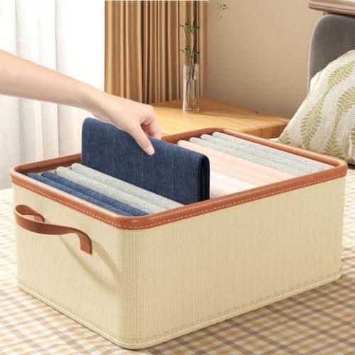 Linen Fabric Clothes Organizer Box Closet Storage Bin 45x30x20cm Wardrobe