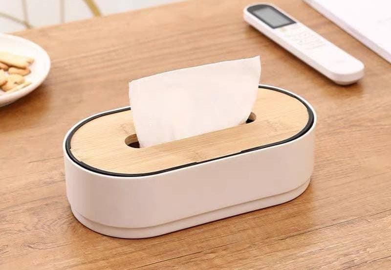 Generic Plastic Tissue Box with Wooden Lid, .sa Facial tissue holder