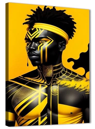 Skills Dark Skin Man Wall Art with Vibrant Yellow Geometric Patterns - Wall Art for Living Room, Bedroom, Office Decorations and More - Size (30cm x 40cm)