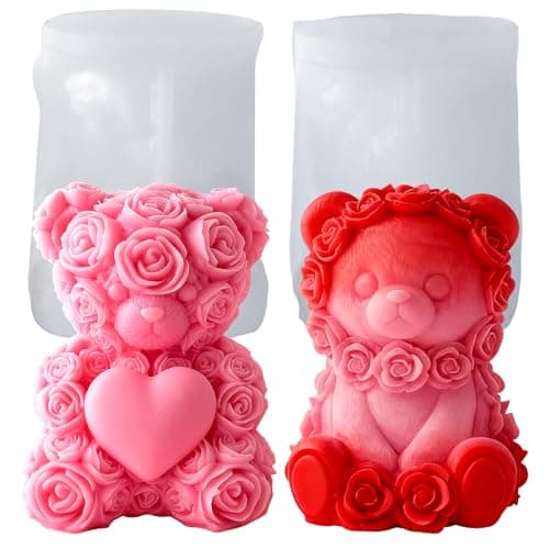 Silicone Casting Mould 3D Rose Bear - Pack of 2 Candle Mould for DIY - Reusable Mould for Candles, Soap, Plaster & Epoxy Resin - Gift for Women (S+S) Craft mold