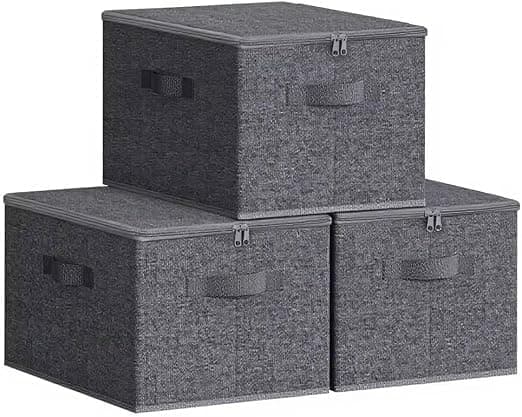 Large Linen Storage Box with Clear Lid and Zipper – Organizer Box for Clothes, Towels, Sheets, Toys, Books – for Closet & Under Bed AM