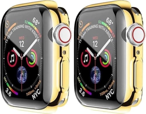 2 Pack Screen Protector Case for Apple Watch Series 8 7 45mm, Soft TPU Full Coverage Front Protective Shockproof iWatch Bumper Cover (Gold+Gold, 45mm) Cellular phone case