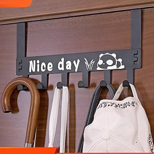 Heavy Duty Metal Over The Door Hanger Rack with 6 Hooks for Organizing Clothes Accessories Coats Bags and Towels Without Drilling No Tools Required Storage hook