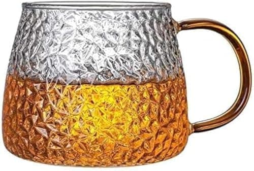 Glass Tea Coffee Mug 450 ml with Golden Handle, Glass Cup, Milk, Chocolate and Beverage, Mocha, Cappuccino, Tea and Water, Clear Drinking Cups, 1 Piece