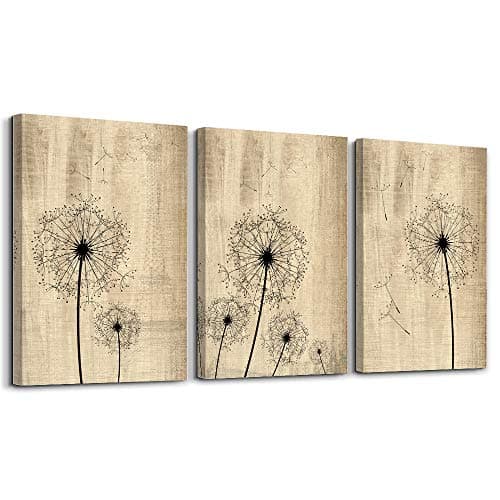 Dandelion Artwork on Vintage Wood Board Background Wall Art for Living Room Canvas Prints Artwork Bathroom Wall Decor Watercolor Painting 3 Pieces Framed Bedroom Wall Decorations Office Home Decor