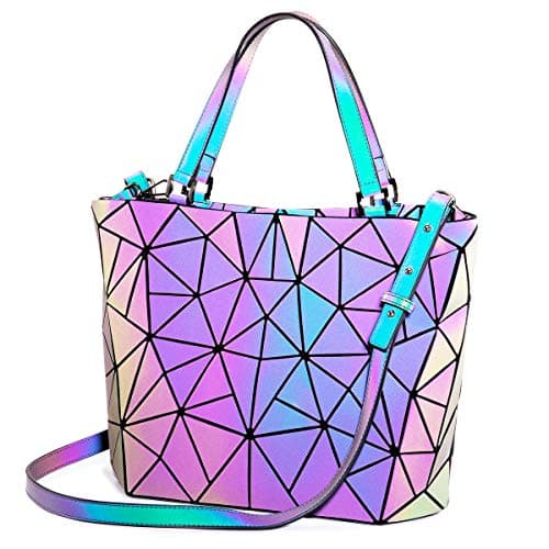 LOVEVOOK Geometric Luminous Purses and Handbags for Women Holographic Reflective Crossbody Bag Wallet