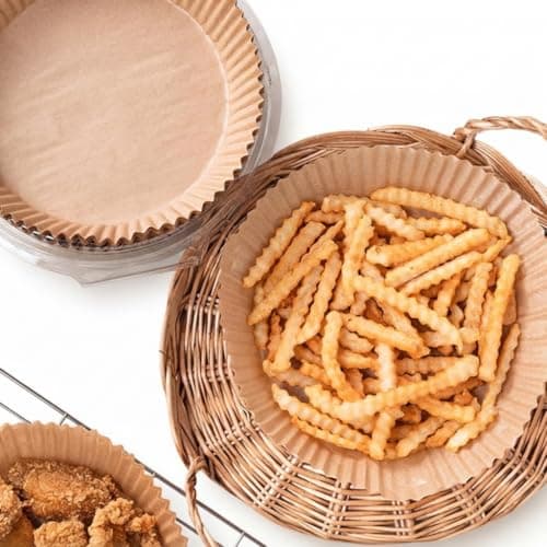 Round Air Fryer Paper Liners 100 Pieces 24cm Disposable Parchment Paper for air fryer Non-Stick Baking Mats Heat Resistant Kitchen Cooking Accessories