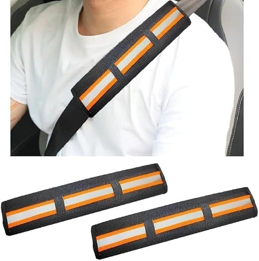 PU Leather Seat Belt Shoulder Pads, Car Seat Belt Covers Studded -(2pcs, Black Reflective Stripe,) SACAR