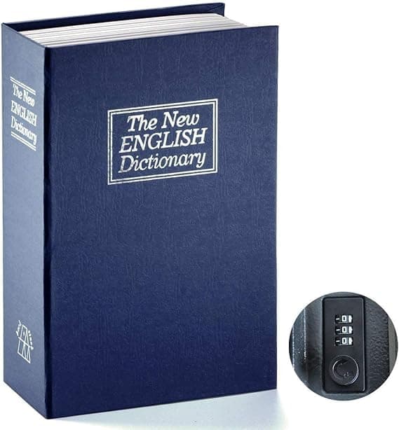Safe Box Book Safe - Classic Dictionary Secret Storage Box for Cash, Small Items, Documents Organized for Home, Office, Travel (W)