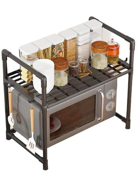 2-Tier Metal Microwave Stand Organizer – Space Saving Kitchen Storage Rack, Streamlined Design, Durable and Adjustable