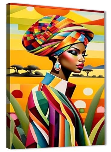 Skills Wall Art - Elegant Black Woman Wearing Headdress and Colorful Clothes - Wall Art for Living Room, Bedroom, Office Decorations and More - Size (30cm x 40cm)