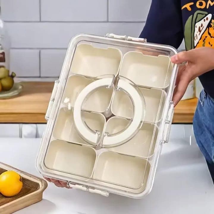 Transparent Acrylic Fridge Organizer Box with 4 Removable Strainers Airtight Food Storage Container with Top Handle and Fruit Forks for Vegetables