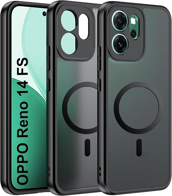 Matte Translucent Case for OPPO Reno 14F – Slim Shockproof Protective Cover with Independent Metal Buttons & Pro-Shield Camera Guard – Smoke Black Cellular phone case