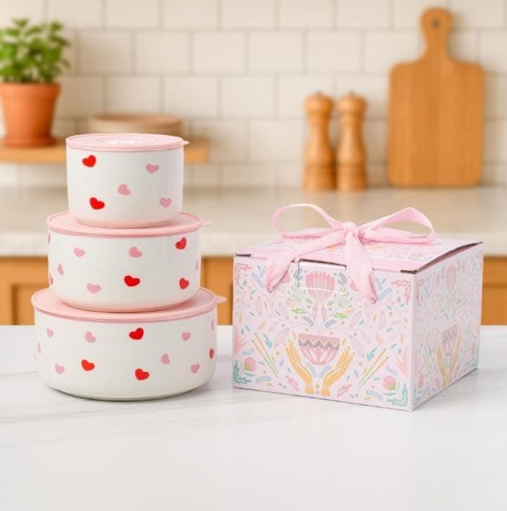 Generic Heart Print Food Container Set of 3 with Air-Tight Lids, .bar Food storage container