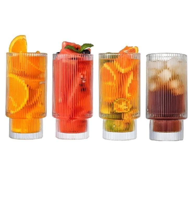 Generic Ribbed Glass Juice Cup Set, 350ml, Large Size, Set of 6, .sn Drinking cup