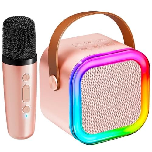 IROO Mini Karaoke Machine for Kids, 2025 TOP Toys Birthday Gifts Ideas for Girls Ages 4, 5, 6, 7, 8, 9, 10, 12+ Years Old, Portable MP3 Player with 1 Wireless Mics for Party(Rose Gold) Pa system