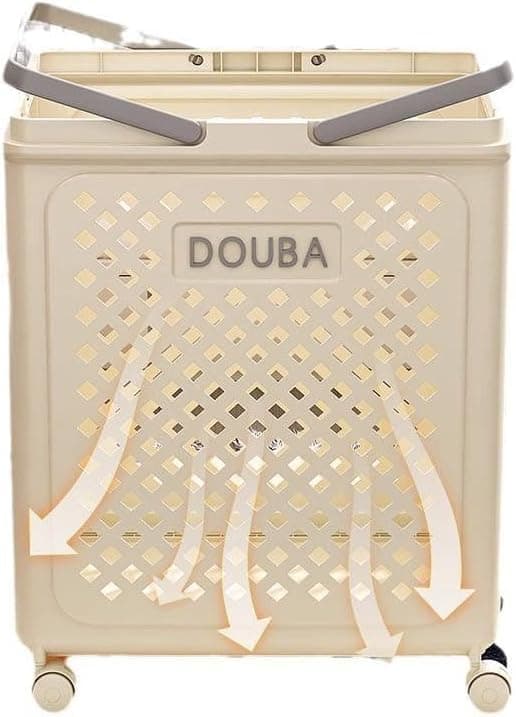 Plastic Laundry Basket, Mobile Laundry Basket with Wheels, Foldable Laundry Basket with Handle, Laundry Baskets with Wheels for Laundry Room, Bedroom, Bathroom