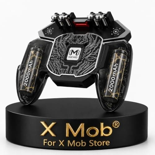 X Mob Model 6-Finger Gamepad for Smartphones, Compatible with Smartphones, Cooling System, LED Light, Adjustable Display, Black