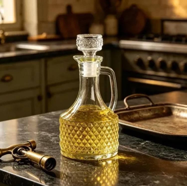 Generic Glass Oil Dispenser with Lid, 400 ml, Diamond Cut Design, .db