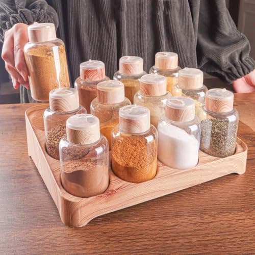 12-Piece Jumbo Spice Jar Set with Organizer Base 240ml Seasoning Storage Food storage container