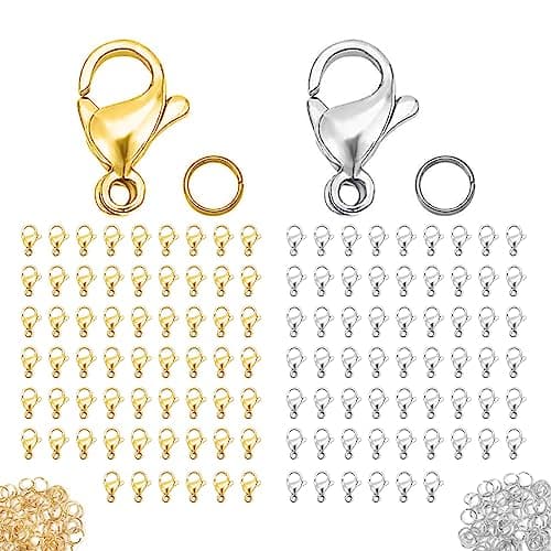 Jaimela 280 Pieces Lobster Clasp Silver 12x6mm and 5mm Open Jump Rings in Metal, Necklace Clasp for DIY Pendants Jewelry Making (Silver and Gold) Jewelry finding