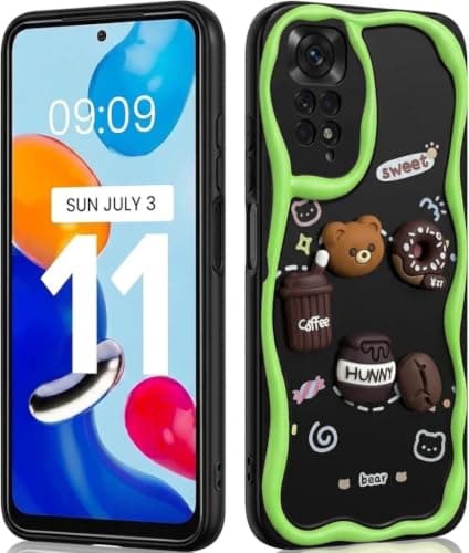 Case Cover Cartoon 3D Compatible with Redmi Note 11 / 11S - Cute and Lightweight Raised Elements Soft Silicone Wavy Shape Comfortable Hand Cover (Little Bear & Coffee Cup) Cellular phone case