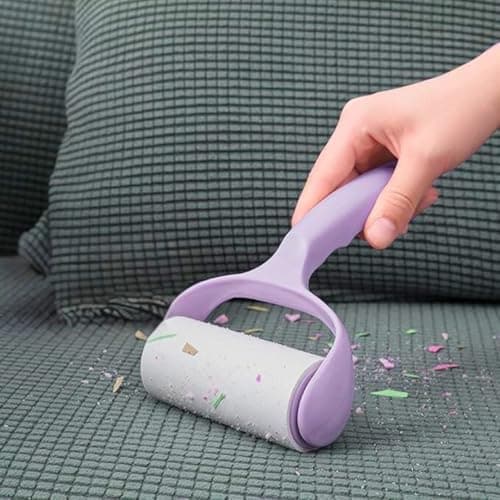Lint Roller Brush Super Sticky Lint Remover With 2 Refills For Pet Hair Fuzz Dust Fabric Upholstery Clothes Lamp Shade Car Seats Portable Sticky Roller With Comfortable Grip Handle (Purple)