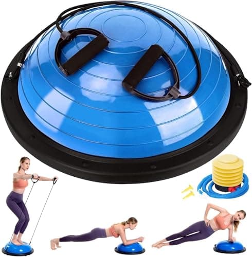 Balance Ball Trainer, Half Yoga Ball with Resistance Bands and Foot Pump, Stability Training Equipment for Strength Exercise Fitness, Home Gym Workout