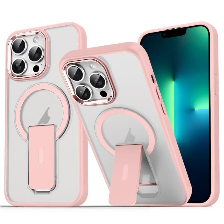 Case Magnetic Stand [Compatible with iPhone 16 Pro][Military Drop Protection] Shockproof Invisible Kickstand Matte For Case Men Women (Pink) Cellular phone case