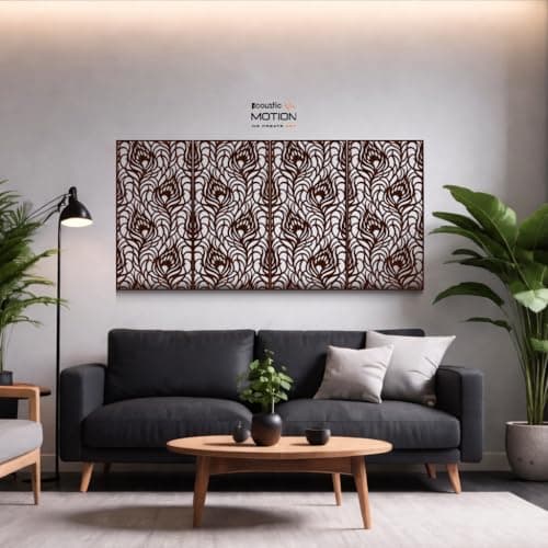 ACOUSTIC MOTION® Wooden MDF Wall Art Decor Panels, ORNEX Design with Double-Face Tape, Modern Brown Wall Hanging for Home, Living Room, Bedroom, Office & Hotel, 25×50×0.5 cm, 4-Piece Set