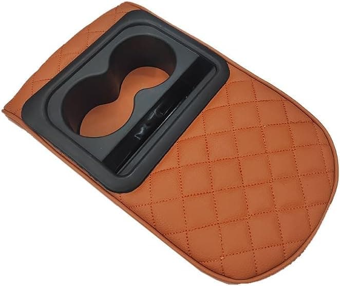 SACAR Universal Car Armrest Compact Design with Lift Pad, Cup Holder, Mobile Phone Slot, Side Pockets (Camel)