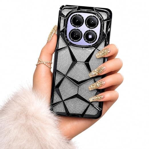 Case Gradient Glitter Luxury (Compatible with Redmi Note 15 4G) Electroplated 3D Cube, Diamond Bling Shiny Soft TPU Clear Shockproof Women Girls Protective Phone Cover (Black)