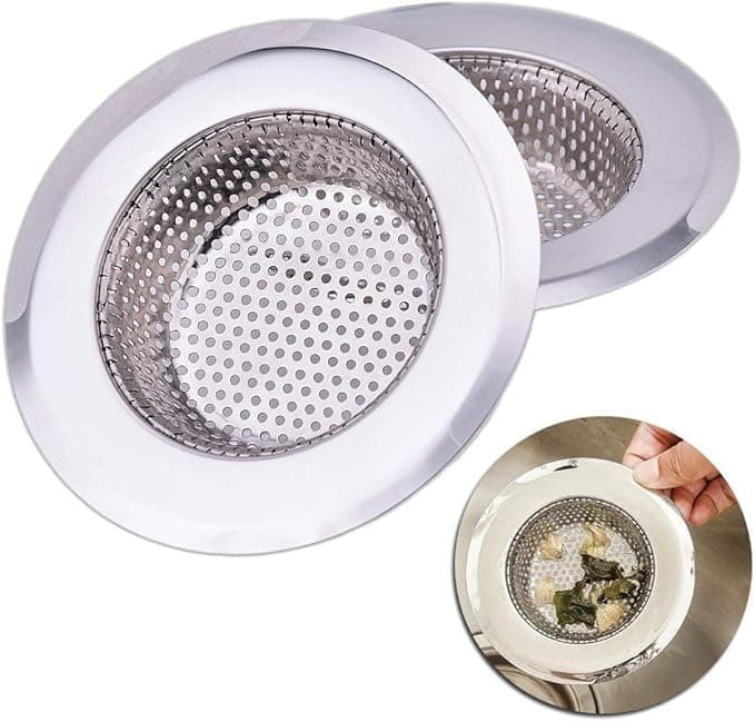 Set Of 2 Sink Strainer Hair Catcher for Showers, Kitchen Sink Plug Strainers Drain Hair Catcher Stainless Steel Mesh Sink Bathroom Bathtub Filter Basket Internal Diameter 7cm External 11.5cm, Silver