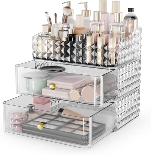 3-Tier Clear Acrylic Makeup Organizer Medium Size Shatter-Resistant Storage Caddy