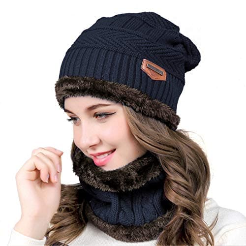 MUCO Unisex Winter Hat Scarf Hat Warm Knitted Hat Outdoor Winter Warm Hat Scarf Set for Men and Women, One Size Apparel