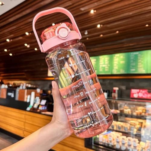 Generic Acrylic bottle with a secure lid featuring two drinking openings, Graduated scale to monitor water intake, 2-liter capacity, Available in multiple colors, .sa