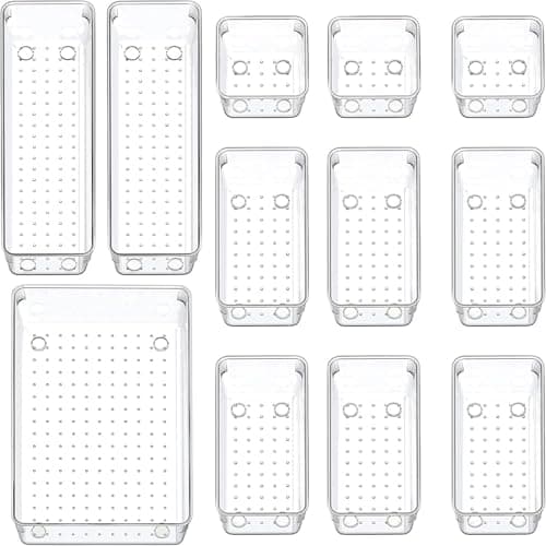 Circle M 12-Piece Modular Desk & Drawer Organizer Tray Set: Various Sizes for Makeup & Office