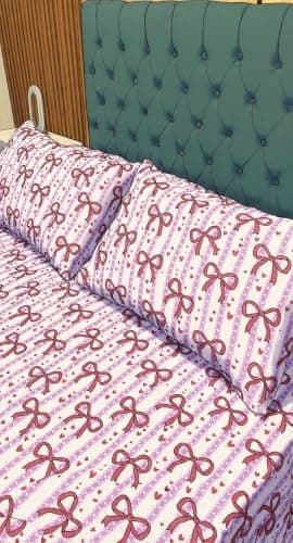 Generic Bow & Heart Print Bed Sheet Set with 2 Pillowcases, 180 cm, .reh