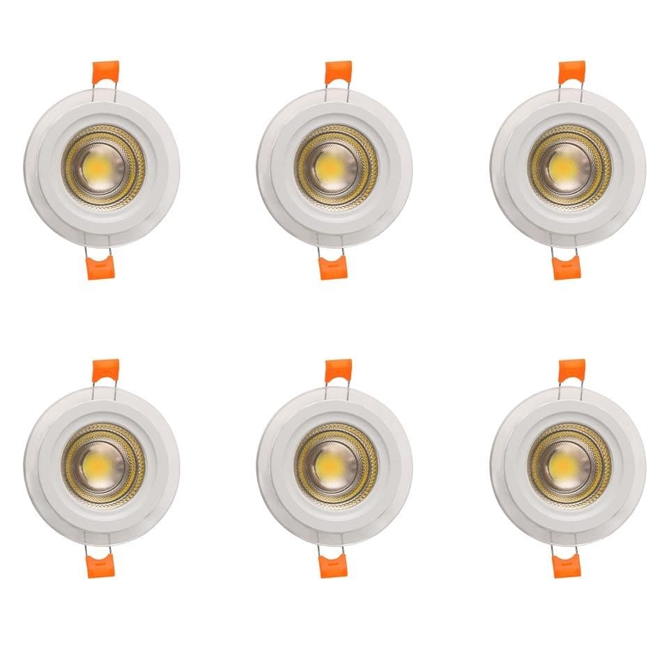 El Rawda Set of 6 Glass-Body Recessed LED Spotlights, 7cm Cut-Out, 6W, 3 Color Modes (White/Warm/Cool) Light fixture